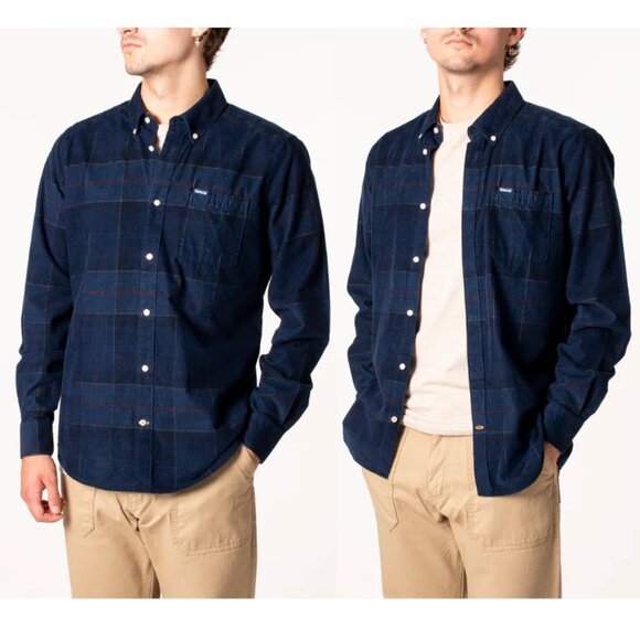 NWT BARBOUR Men's Blair Tailored Shirt Corduroy in Navy Midnight Tartan Size M - Picture 3 of 15